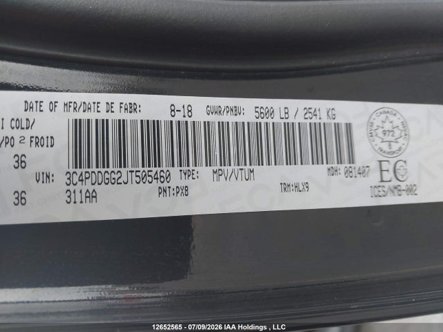 Продаж на аукціоні авто 2018 Dodge Journey Crossroad, vin: 3C4PDDGG2JT505460, номер лоту: 12652565