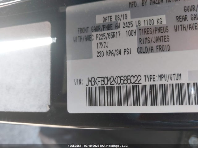 Продаж на аукціоні авто 2019 Mazda Cx-5 Gs, vin: JM3KFBCM2K0686022, номер лоту: 12652568