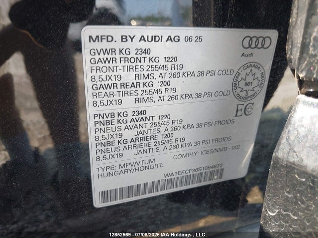 Продажа на аукционе авто 2025 Audi Q3 Premium Plus S Line 45, vin: WA1EECF36S1094872, номер лота: 12652569