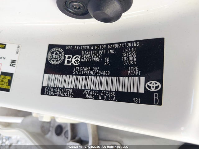 Продаж на аукціоні авто 2020 Toyota Corolla, vin: 5YFB4RBE9LP004889, номер лоту: 12652574