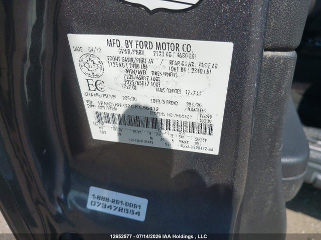 Продажа на аукционе авто 2012 Ford Escape Limited, vin: 1FMCU9EG7CKC56412, номер лота: 12652577