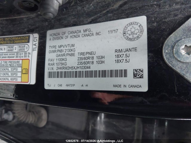 2HKRW2H5XJH103044 Honda CR-V EX