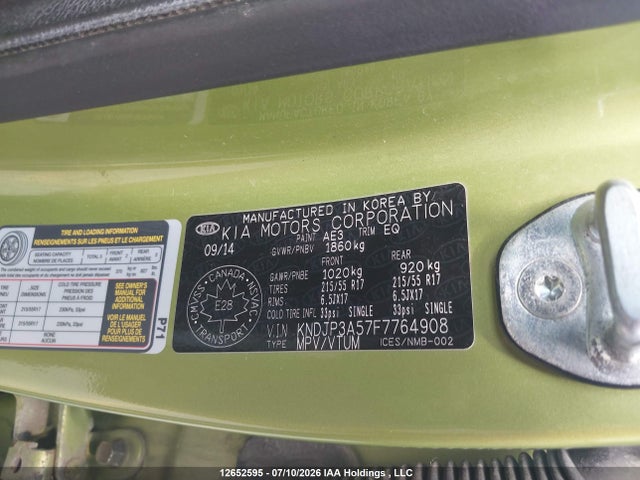12652595 :رقم المزاد ، KNDJP3A57F7764908 vin ، 2015 Kia Soul Ex/ex+/ex+ Eco مزاد بيع