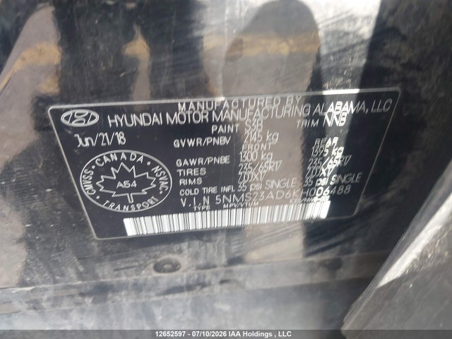 Продажа на аукционе авто 2019 Hyundai Santa Fe Essential, vin: 5NMS23AD6KH006488, номер лота: 12652597