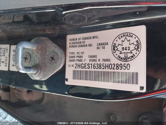Продаж на аукціоні авто 2005 Honda Civic Dx Vp, vin: 2HGES16385H028950, номер лоту: 12652611