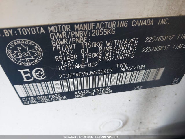 2018 Toyota Rav4 Le მანქანა იყიდება აუქციონზე, vin: 2T3ZFREV6JW490603, აუქციონის ნომერი: 12652624