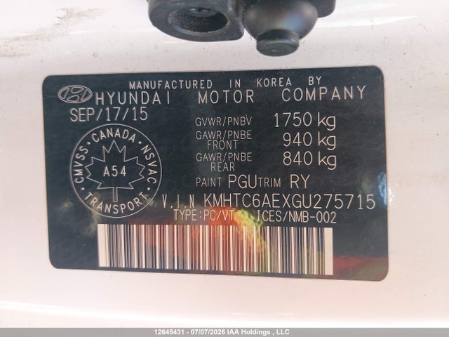 Продажа на аукционе авто 2016 Hyundai Veloster Turbo, vin: KMHTC6AEXGU275715, номер лота: 12645431