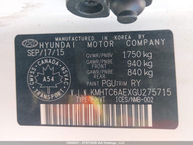 Продажа на аукционе авто 2016 Hyundai Veloster Turbo, vin: KMHTC6AEXGU275715, номер лота: 12645431