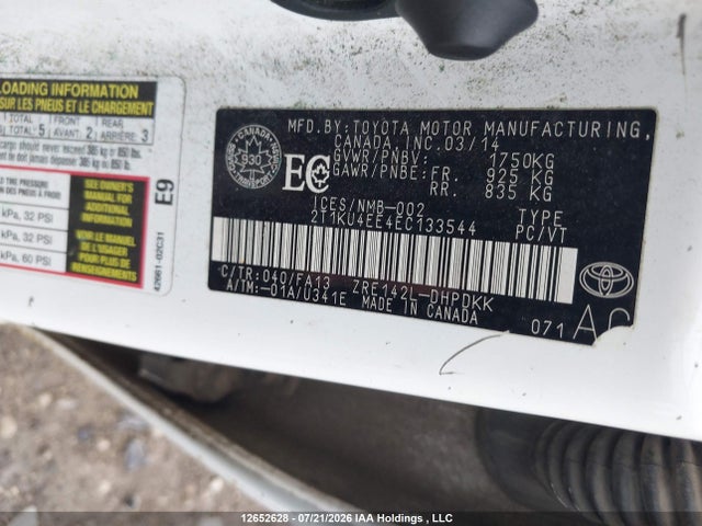 12652628 :رقم المزاد ، 2T1KU4EE4EC133544 vin ، 2014 Toyota Matrix مزاد بيع