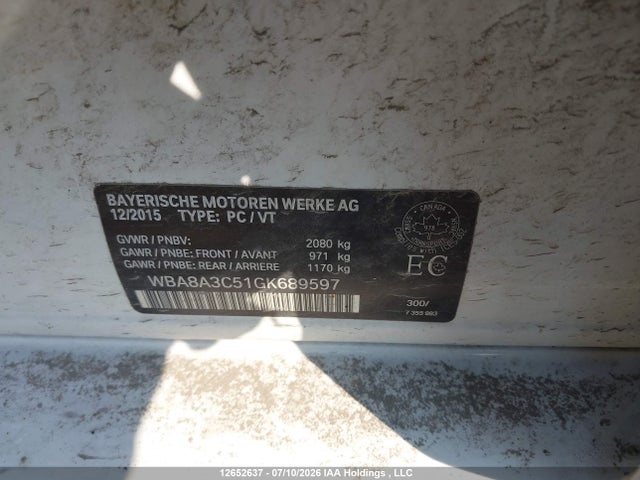 Auction sale of the 2016 Bmw 320i Xdrive, vin: WBA8A3C51GK689597, lot number: 12652637