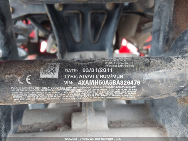 12652641 :رقم المزاد ، 4XAMH50A5BA326476 vin ، 2011 Polaris Sportsman 500 H.o. مزاد بيع