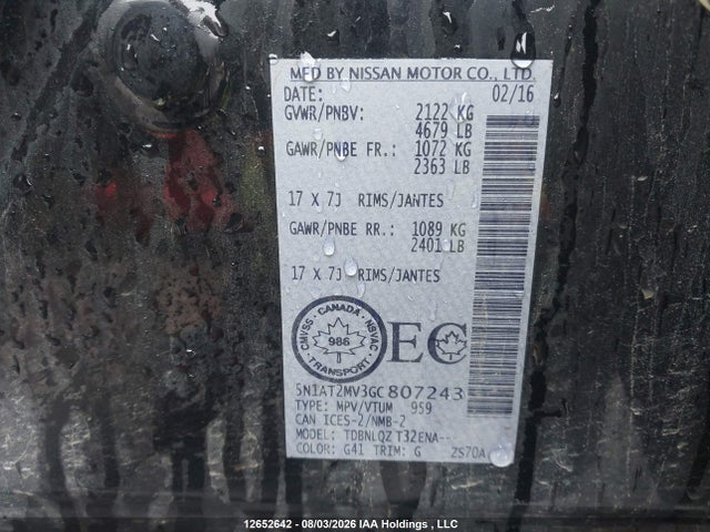 5N1AT2MV3GC807243 Nissan Rogue S/sl Premium/sv