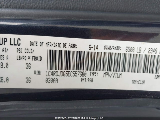 Продаж на аукціоні авто 2014 Dodge Durango Limited, vin: 1C4RDJDG5EC557680, номер лоту: 12652647