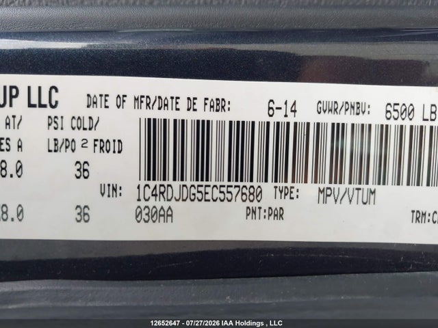 Продаж на аукціоні авто 2014 Dodge Durango Limited, vin: 1C4RDJDG5EC557680, номер лоту: 12652647