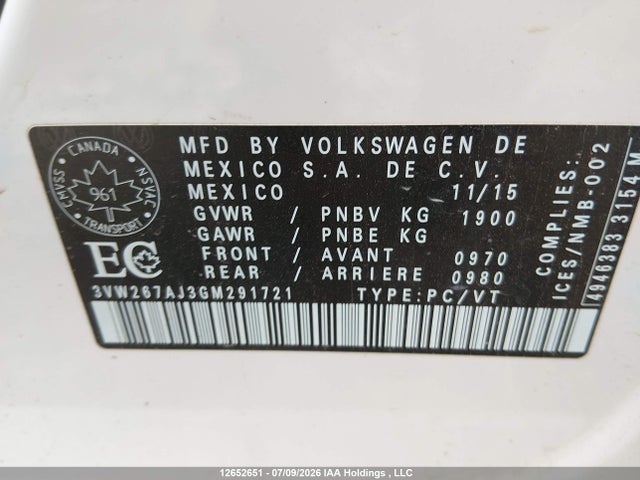 3VW267AJ3GM291721 Volkswagen JETTA S