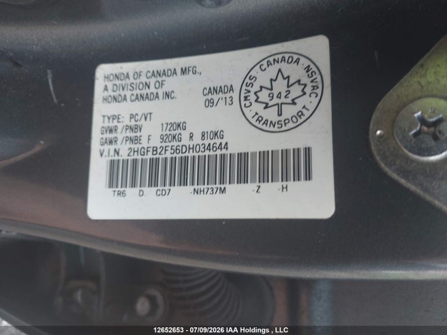 Aukcja sprzedaży 2013 Honda Civic Lx, vin: 2HGFB2F56DH034644, numer aukcji: 12652653