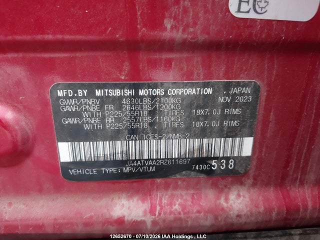 JA4ATVAA2RZ611697 Mitsubishi Eclipse Cross Le/ralliart