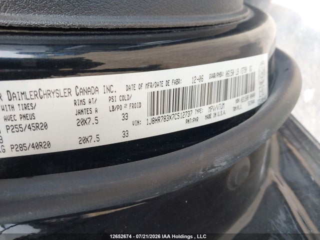 Продаж на аукціоні авто 2007 Jeep Grand Cherokee Srt8, vin: 1J8HR783X7C512737, номер лоту: 12652674