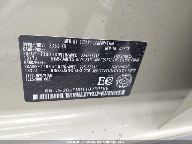 Aukcja sprzedaży 2026 Subaru Crosstrek Hybrid Limited, vin: JF2GUSND1T8239199, numer aukcji: 12652689