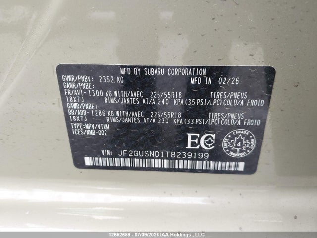 Aukcja sprzedaży 2026 Subaru Crosstrek Hybrid Limited, vin: JF2GUSND1T8239199, numer aukcji: 12652689