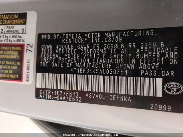 Aukcja sprzedaży 2010 Toyota Camry Se/le/xle, vin: 4T1BF3EK5AU030751, numer aukcji: 12652691