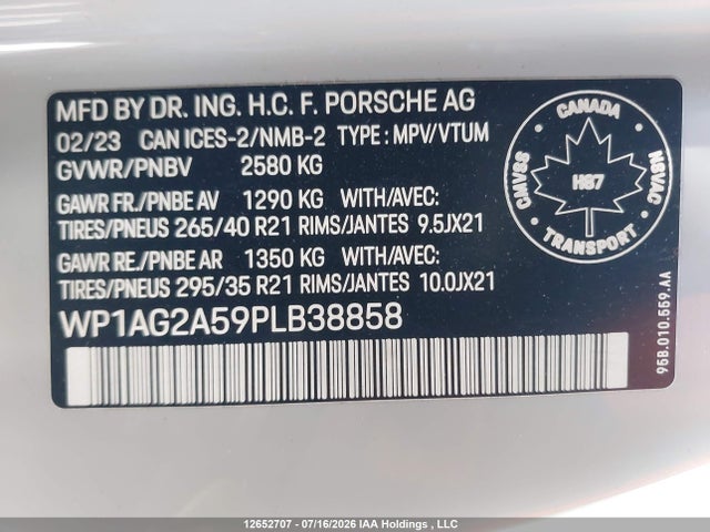 Продажа на аукционе авто 2023 Porsche Macan S, vin: WP1AG2A59PLB38858, номер лота: 12652707