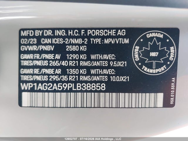 Продажа на аукционе авто 2023 Porsche Macan S, vin: WP1AG2A59PLB38858, номер лота: 12652707