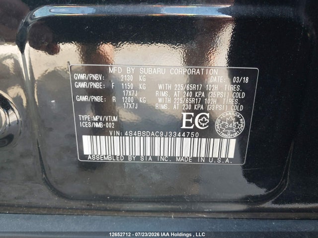 Subaru Outback 2.5i 2018 4S4BSDAC9J3344750 Image 9