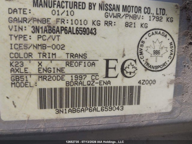 Aukcja sprzedaży 2010 Nissan Sentra, vin: 3N1AB6AP6AL659043, numer aukcji: 12652735