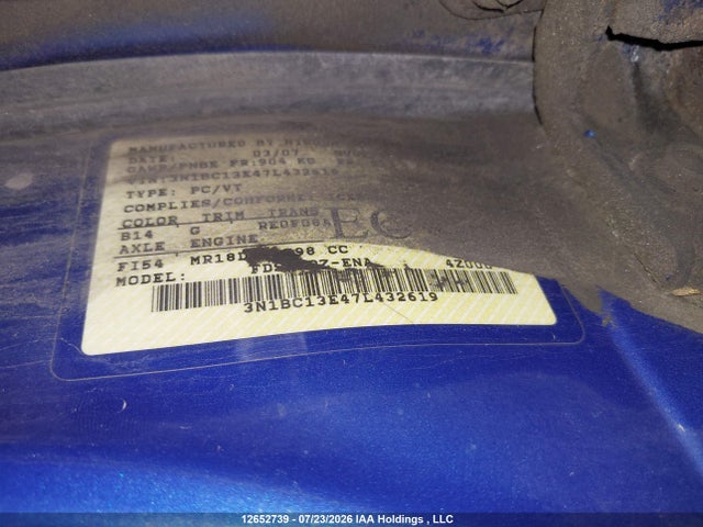 Aukcja sprzedaży 2007 Nissan Versa 1.8sl, vin: 3N1BC13E47L432619, numer aukcji: 12652739
