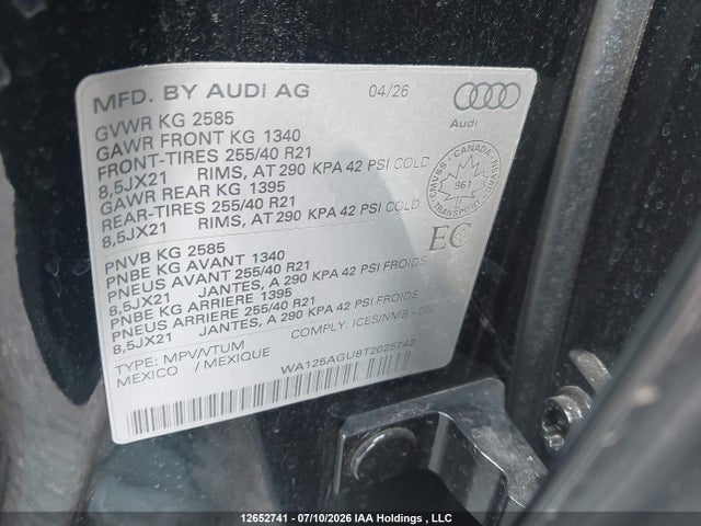 Aukcja sprzedaży 2026 Audi Sq5, vin: WA125AGU8T2025742, numer aukcji: 12652741