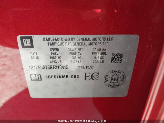 Chevrolet MALIBU LT 2016 1G1ZE5ST3GF218415 Image 9