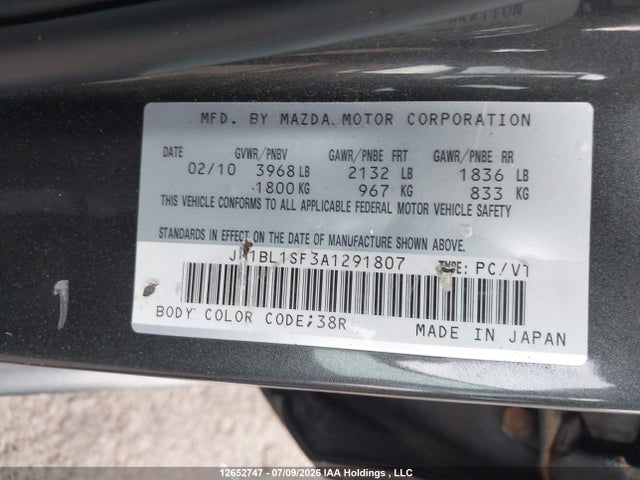Aukcja sprzedaży 2010 Mazda 3 I, vin: JM1BL1SF3A1291807, numer aukcji: 12652747