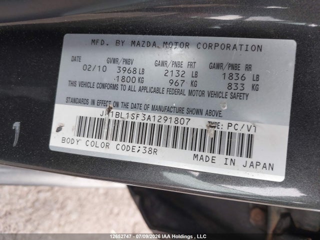 Aukcja sprzedaży 2010 Mazda 3 I, vin: JM1BL1SF3A1291807, numer aukcji: 12652747