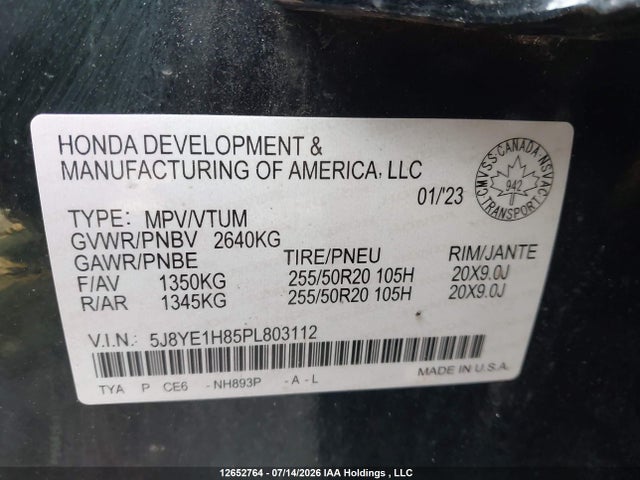 Aukcja sprzedaży 2023 Acura Mdx Platinum Elite, vin: 5J8YE1H85PL803112, numer aukcji: 12652764