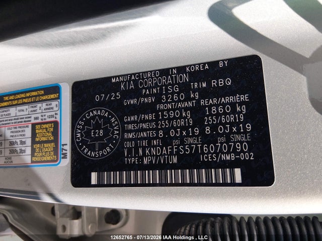 2026 Kia Ev9 Land Awd მანქანა იყიდება აუქციონზე, vin: KNDAFFS57T6070790, აუქციონის ნომერი: 12652765