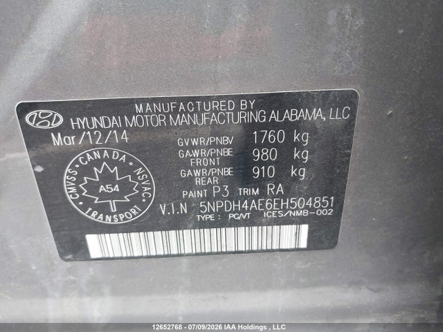 Aukcja sprzedaży 2014 Hyundai Elantra Se/sport/limited, vin: 5NPDH4AE6EH504851, numer aukcji: 12652768