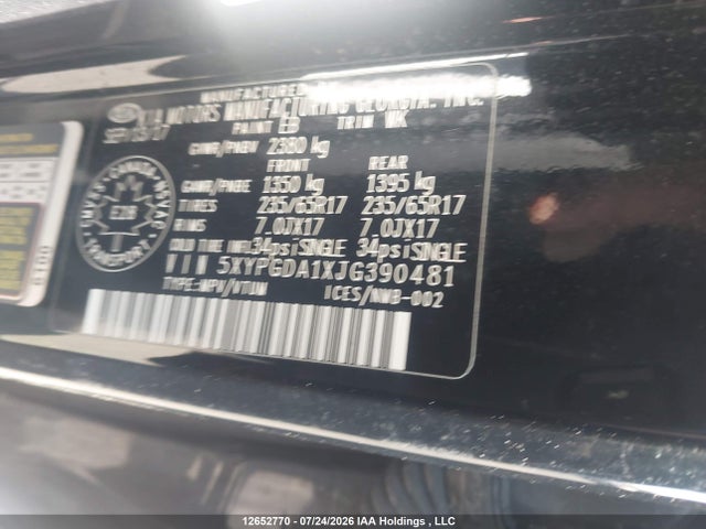 Aukcja sprzedaży 2018 Kia Sorento 2.0l Lx, vin: 5XYPGDA1XJG390481, numer aukcji: 12652770