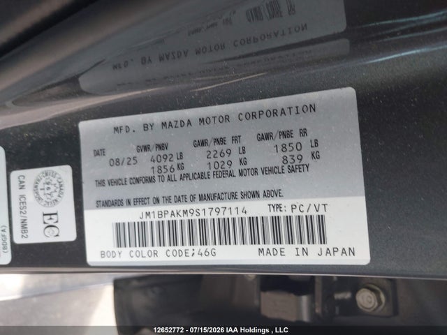 Aukcja sprzedaży 2025 Mazda 3 Select Sport, vin: JM1BPAKM9S1797114, numer aukcji: 12652772