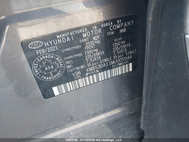 12652780 :رقم المزاد ، KM8S3DA11MU005944 vin ، 2021 Hyundai Santa Fe Sel Premium مزاد بيع