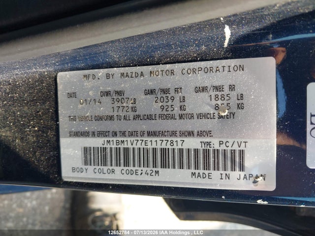 Aukcja sprzedaży 2014 Mazda Mazda3 Gs-sky, vin: JM1BM1V77E1177817, numer aukcji: 12652784