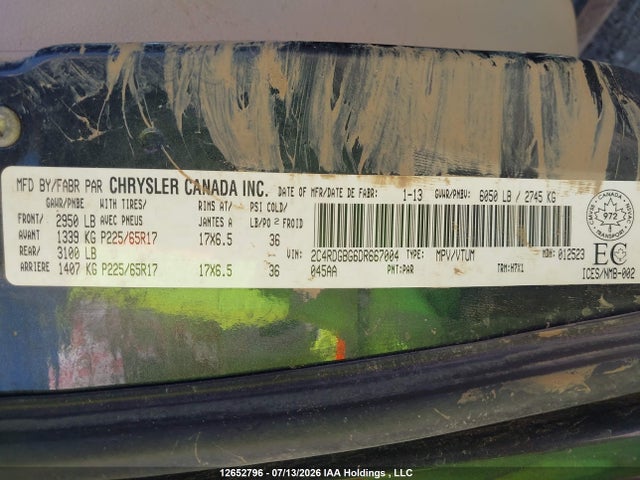Aukcja sprzedaży 2013 Dodge Grand Caravan Se/sxt, vin: 2C4RDGBG6DR667004, numer aukcji: 12652796