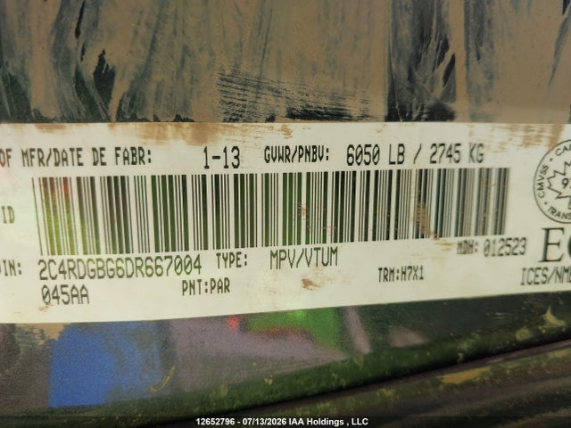 Aukcja sprzedaży 2013 Dodge Grand Caravan Se/sxt, vin: 2C4RDGBG6DR667004, numer aukcji: 12652796