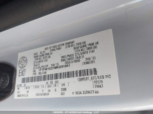 Ford F150 Supercrew 2021 1FTFW1E51MKD51061 Image 17