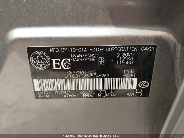 Продаж на аукціоні авто 2021 Lexus Is 300 Premium, vin: JTHD81F28M5046269, номер лоту: 12652807