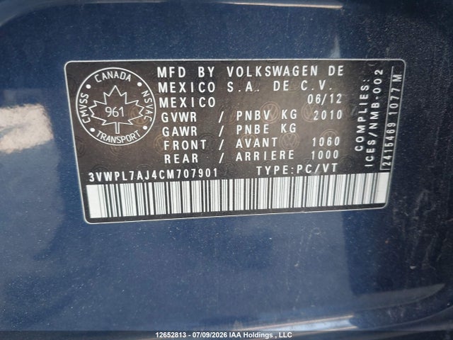 Aukcja sprzedaży 2012 Volkswagen Golf 2.0 Tdi Comfortline/2.0 Tdi Highline, vin: 3VWPL7AJ4CM707901, numer aukcji: 12652813