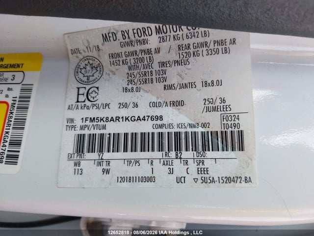 Aukcja sprzedaży 2019 Ford Police Interceptor Utility, vin: 1FM5K8AR1KGA47698, numer aukcji: 12652818