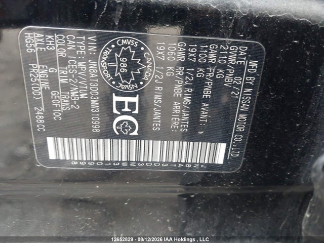 Aukcja sprzedaży 2021 Nissan Rogue Platinum, vin: JN8AT3DD3MW310998, numer aukcji: 12652829