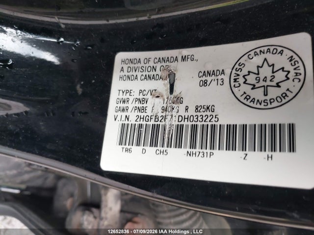 Продажа на аукционе авто 2013 Honda Civic, vin: 2HGFB2F71DH033225, номер лота: 12652836