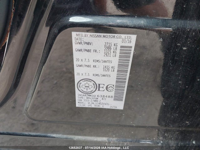 5N1AR2MM1GC638488 Nissan Pathfinder S/sv/sl/platinum
